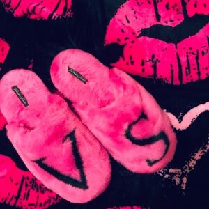 Just in Hot Pink and Black Faux Fur Victoria Secret Slippers